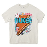Cream nurse lightning bolt Heavy Core Tee - MaliasSmallBusiness