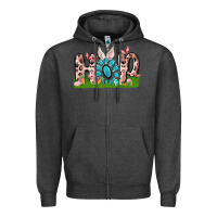 Charcoal Heather hop rabbit Zipper Hoodie - MaliasSmallBusiness