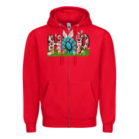 Red hop rabbit Zipper Hoodie - MaliasSmallBusiness