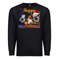 Black Happy Hallothanksmas Cows Premium Sweatshirt - BundleAndBundleShop