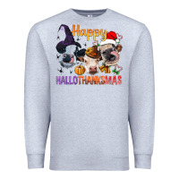 Heather Grey Happy Hallothanksmas Cows Premium Sweatshirt - BundleAndBundleShop