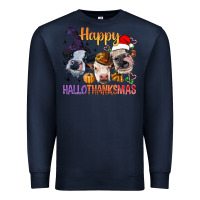 Navy Happy Hallothanksmas Cows Premium Sweatshirt - BundleAndBundleShop