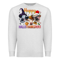 Oatmeal Heather Happy Hallothanksmas Cows Premium Sweatshirt - BundleAndBundleShop