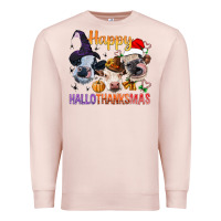 Pale Pink Happy Hallothanksmas Cows Premium Sweatshirt - BundleAndBundleShop