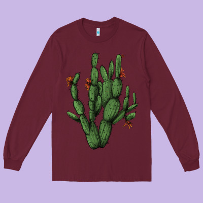 Cactus With Flowers Long Sleeve Tee Designed By Adodesignshop