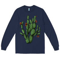Navy cactus with flowers Long Sleeve Tee - AdoDesignShop