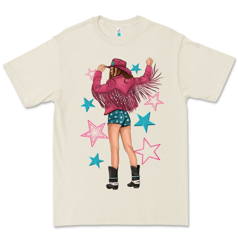 Western Pink With Stars And Cowgirl Premium Tee by texasbilliewilder | Teevron