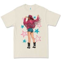 Bone western pink with stars and cowgirl Premium Tee - texasbilliewilder