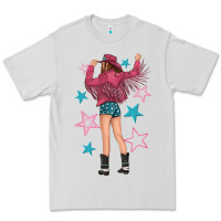 Dove Grey western pink with stars and cowgirl Premium Tee - texasbilliewilder