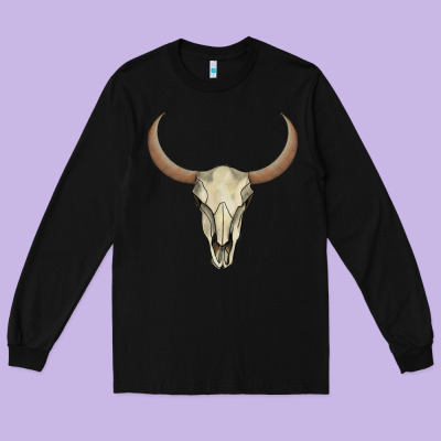 Bull Skull Long Sleeve Tee Designed By Adodesignshop