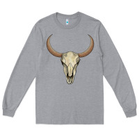 Heather Grey bull skull Long Sleeve Tee - AdoDesignShop