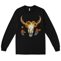 Black bull skull sunflowers and feathers Long Sleeve Tee - AdoDesignShop