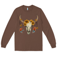 Chestnut bull skull sunflowers and feathers Long Sleeve Tee - AdoDesignShop