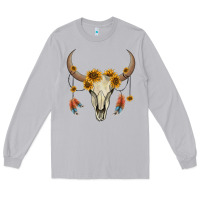 Moon Dust bull skull sunflowers and feathers Long Sleeve Tee - AdoDesignShop