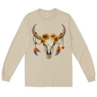 Mushroom bull skull sunflowers and feathers Long Sleeve Tee - AdoDesignShop