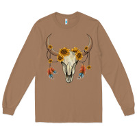 Toasted Coconut bull skull sunflowers and feathers Long Sleeve Tee - AdoDesignShop