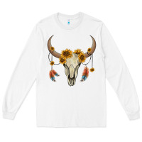 White bull skull sunflowers and feathers Long Sleeve Tee - AdoDesignShop