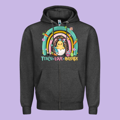 Teach Love Inspire Rainbow Zipper Hoodie Designed By Maliassmallbusiness