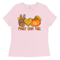 Bubblegum Pink peace love fall Ladies Tee - AdoDesignShop