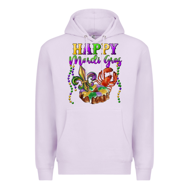 Happy Mardi Gras Fleur De Lis King Cake Crawfish Premium Hoodie by RanaPortraitStore | Teevron