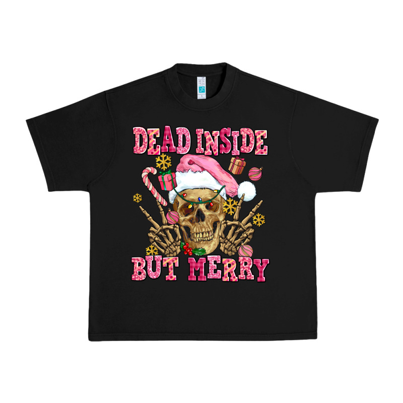 Dead Inside But Merry  Pink Christmas Skeleton Urban Heavy Tee by AdoDesignShop | Teevron