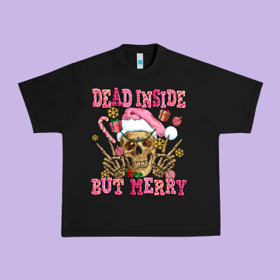 Dead Inside But Merry  Pink Christmas Skeleton Urban Heavy Tee Designed By Adodesignshop