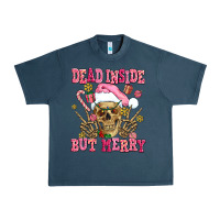 Midnight Navy dead inside but merry  pink christmas skeleton Urban Heavy Tee - AdoDesignShop