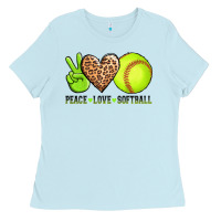 Baby Blue peace love softball Ladies Tee - AdoDesignShop