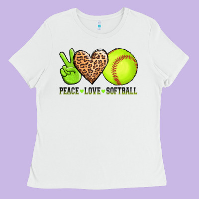Peace Love Softball Ladies Tee Designed By Adodesignshop