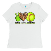 White peace love softball Ladies Tee - AdoDesignShop