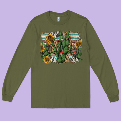 Serape Sunflowers Cactus Long Sleeve Tee Designed By Adodesignshop