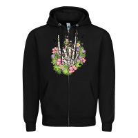 Black skeleton flowers Zipper Hoodie - MaliasSmallBusiness