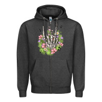 Charcoal Heather skeleton flowers Zipper Hoodie - MaliasSmallBusiness