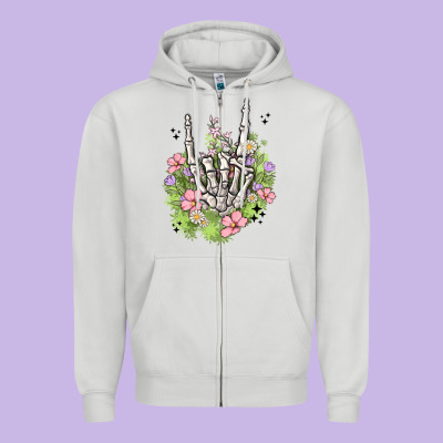 Skeleton Flowers Zipper Hoodie Designed By Maliassmallbusiness