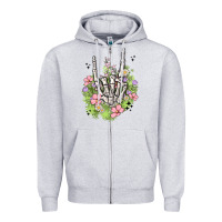 Heather Grey skeleton flowers Zipper Hoodie - MaliasSmallBusiness