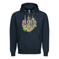Navy skeleton flowers Zipper Hoodie - MaliasSmallBusiness
