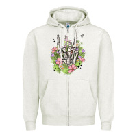 Oatmeal Heather skeleton flowers Zipper Hoodie - MaliasSmallBusiness