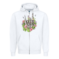 White skeleton flowers Zipper Hoodie - MaliasSmallBusiness