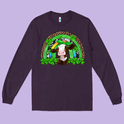 St Patricks Cow Rainbow Long Sleeve Tee Designed By Artiststas