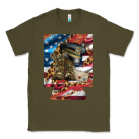 Army Green usa flag and leopard with boots 12 oz regular can cooler Classic Tee - Artiststas