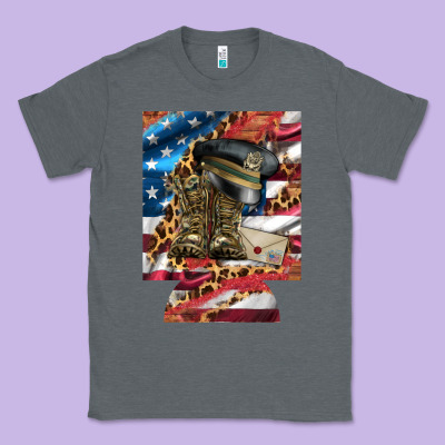 Usa Flag And Leopard With Boots 12 Oz Regular Can Cooler Classic Tee Designed By Artiststas