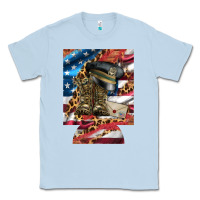 Dusty Blue usa flag and leopard with boots 12 oz regular can cooler Classic Tee - Artiststas