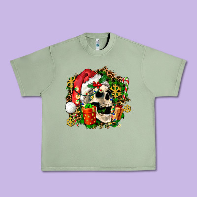 Christmas Skull And Gift Urban Heavy Tee Designed By Adodesignshop