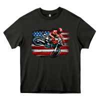Asphalt dirt bike american flag Heavy Core Tee - MaliasSmallBusiness