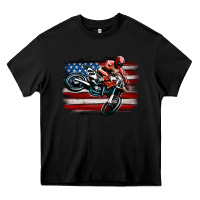 Black dirt bike american flag Heavy Core Tee - MaliasSmallBusiness