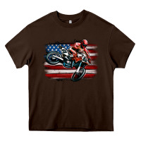 Chocolate Brown dirt bike american flag Heavy Core Tee - MaliasSmallBusiness