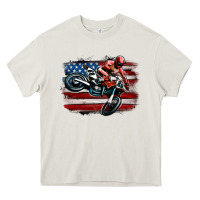 Cream dirt bike american flag Heavy Core Tee - MaliasSmallBusiness