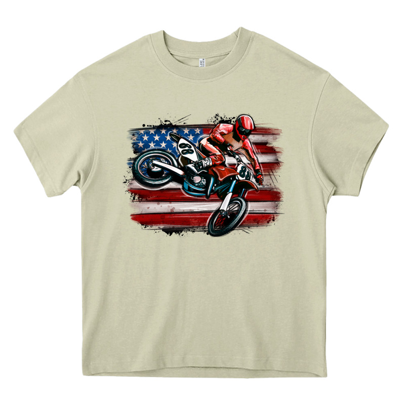 Dirt Bike American Flag Heavy Core Tee by MaliasSmallBusiness | Teevron