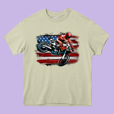 Dirt Bike American Flag Heavy Core Tee Designed By Maliassmallbusiness