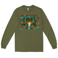 Army Green leopard bull skull cactus sunflowers Long Sleeve Tee - AdoDesignShop